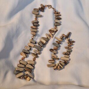Artisan Made Picture Jasper Stone Chip and Crystal Necklace and Bracelet Set